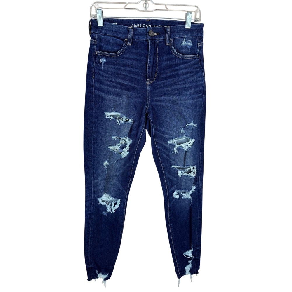 American Eagle Curvy Hi-Rise Jegging The Dream Jean Distressed Dark Wash 4 Short